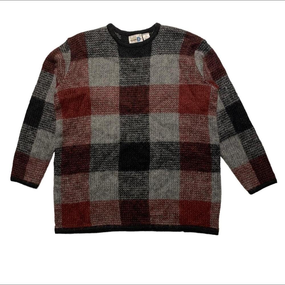 Paul Harris Design 80s Vintage Mohair Plaid Sweater Grunge Rockabilly Knit Top L